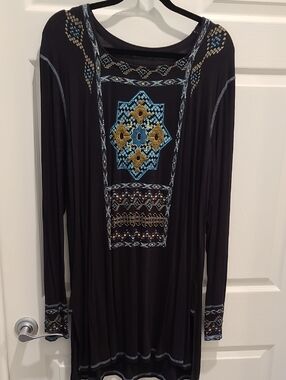 Double D Ranch Black Tunic/Dress with Blue Accents and Gold Print